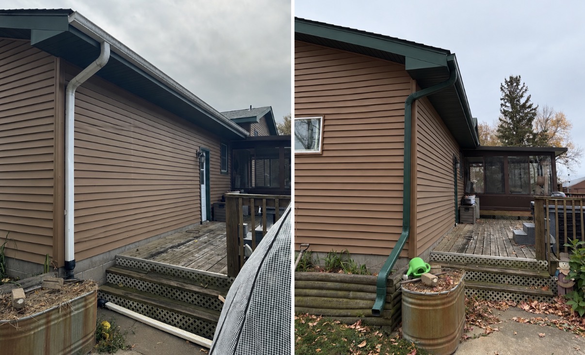 Before and after gutter and downspout work